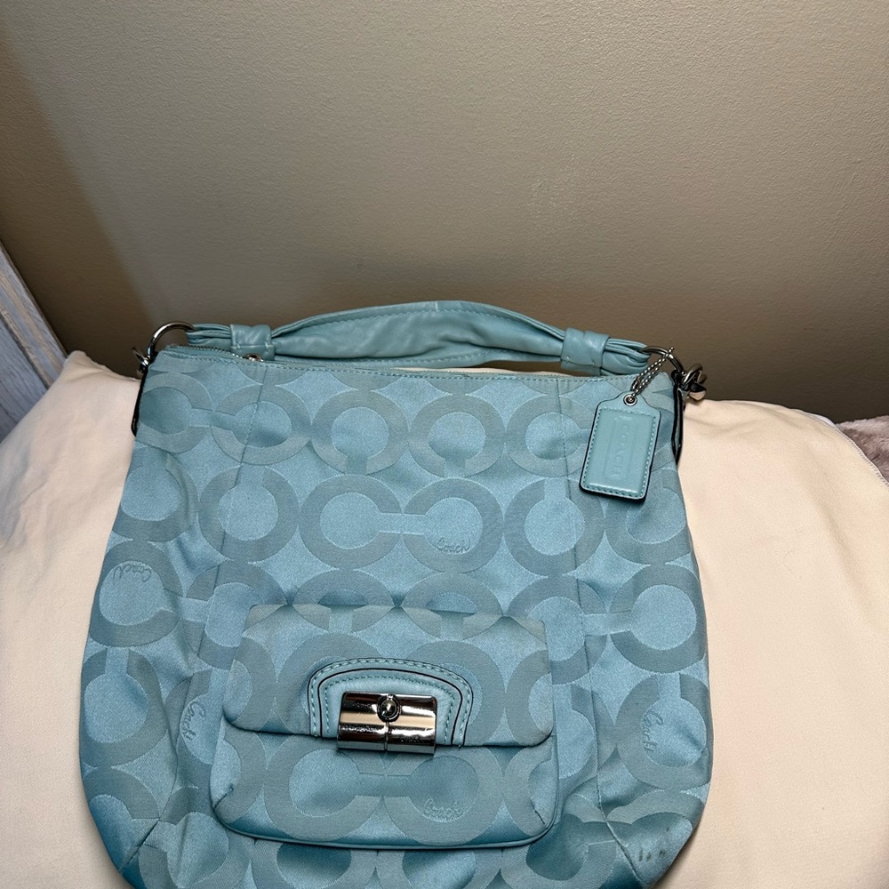 Coach Blue Shoulder Bag with Signature Monogram